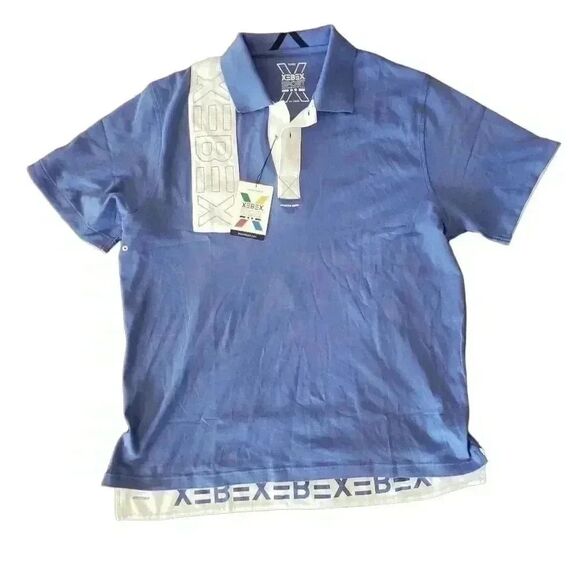 Xebex Sport Men's Blue White Embroidered Logo Shirt NEW - Picture 1 of 13